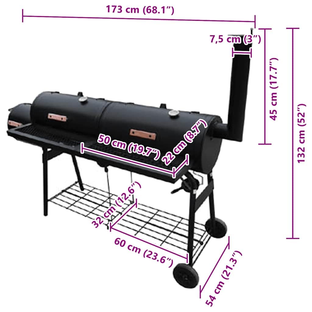 vidaXL wędzarnia grill z 2 komorami do wędzenia czarny grill kuchenny ogród
