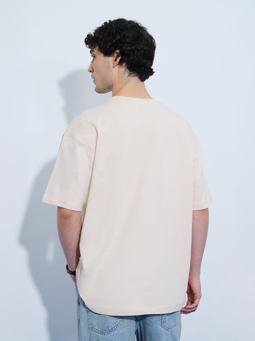 The Souled Store Oversized T-Shirt - Bear Minimum Herren Jungen Kurzarm Rundhals Beige Grafik Gedruckt Baumwolle Oversized T-Shirts