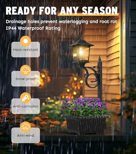 2 in 1 Solar Lamp Post Light with Planter, Outdoor Flower Pots, Solar Post Lights Waterproof, Led Planters Pots, Outdoor Lamps for Patio, Front Porch Decor, Warm White, Replaceable Bulb