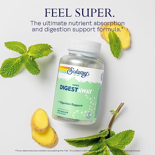 Image of SOLARAY Super Digestaway Digestive Enzymes - Pancreatin, Papain, Ginger, Pepsin, Betaine HCl, Aloe Vera, and More - Digestion & Nutrient Absorption Support - Lab Verified - 180 VegCaps