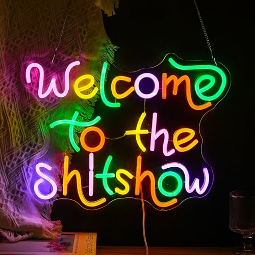 Image of Welcome To The Show Neon Sign USB Powered Individual Fashion Decor Neon Sign Dimmable Multicolored Neon Light for Wall Decor Led Light Up Letters Sign for Vogue Occasion Home Bar Art Wall Decor(16.5*12.6 In)