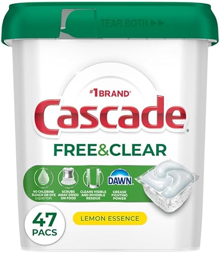 Cascade Free & Clear Cápsulas para lavavajillas, detergente para lavavajillas, jabón detergente para platos, esencia de limón, 47 unidades