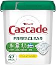 Cascade Free & Clear Dishwasher Pods, Dishwasher Detergent, Dish Detergent Soap, Lemon Essence, 47 Count