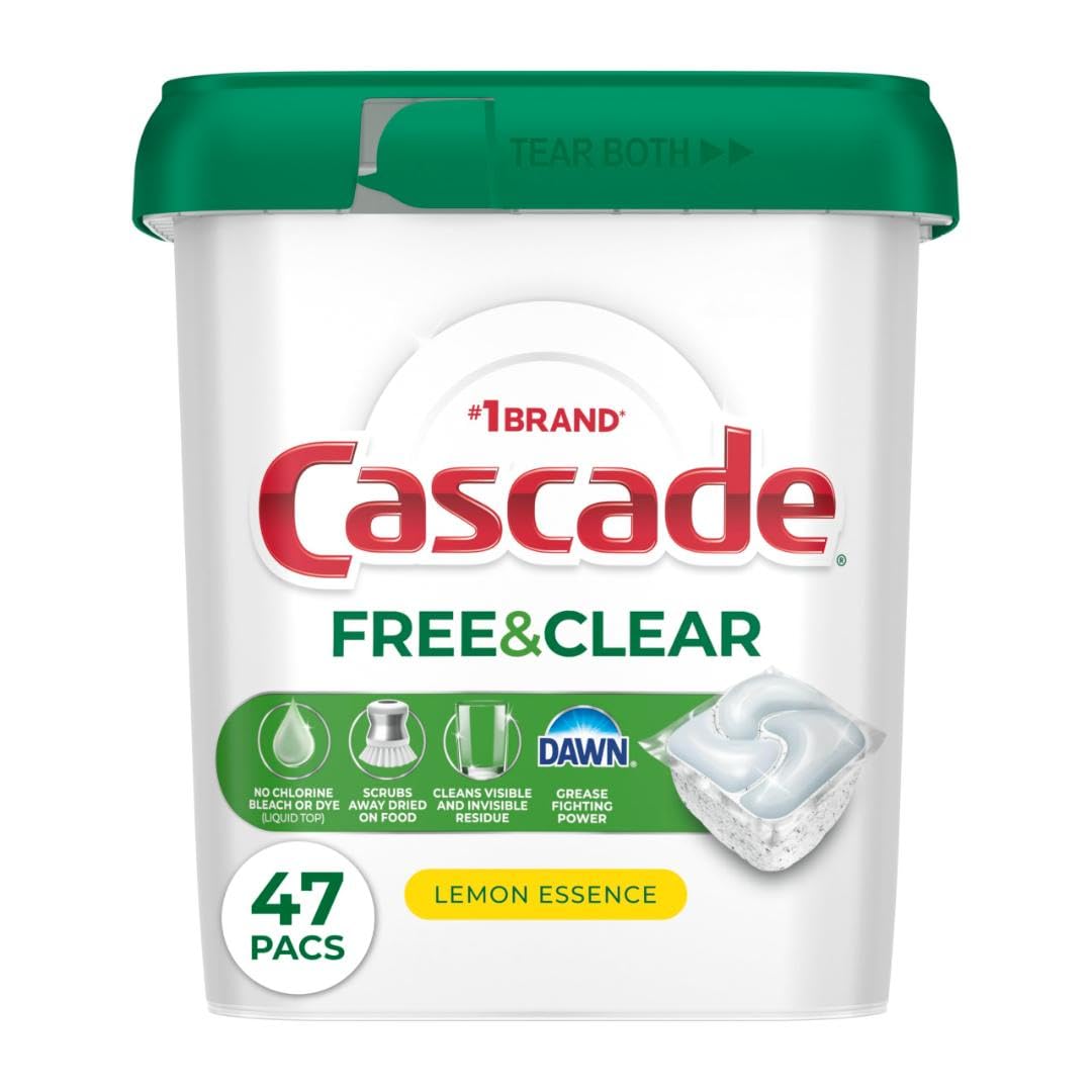 Cascade Free Clear Dishwasher Pods Dishwasher Detergent Dish Detergent Soap Lemon Essence 47 Count