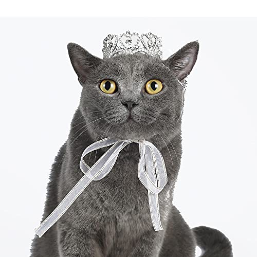 Corona para perro gato mini con cristales lujo plateada