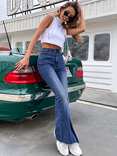 Women's Flare Jeans, High Waist Bell Bottom Denim Pants Classic Wide Leg Destroyed Raw Hem Jeans for Girls Teens2