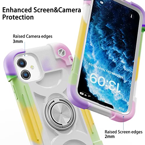 Image of MARKILL Compatible with iPhone with Built-in 360Rotating Ring Stand, Military Grade Drop Protection Full Body Rugged Heavy Duty Case Durable Cover (Rainbow White, iPhone 11 6.1 inch)