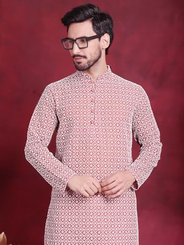 Image of Jompers Cotton Chikankari Embroidered Regular Fit Kurtas for Men