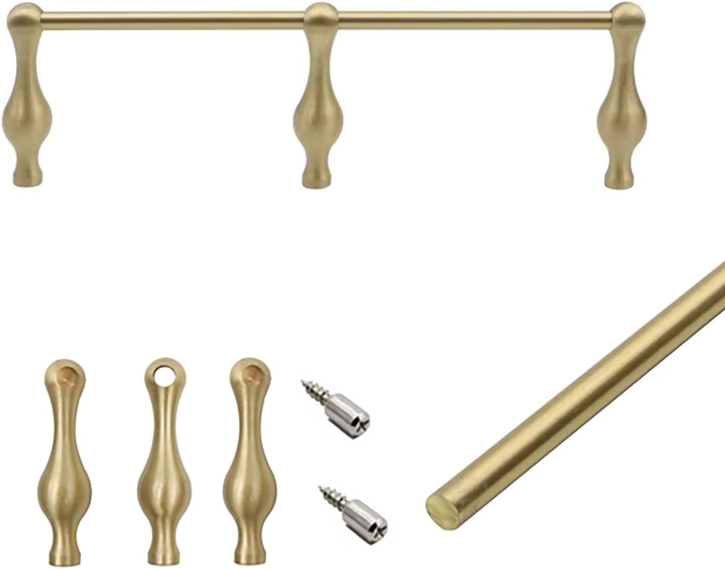 Regalschutzleiste Aus Messing, Dekorative Regalschiene, 10–120 cm Verstellbare Massive Messingstange Mit Pfosten, Beschläge Mit Gebürsteten Goldkanten Für Schränke Und Wandregale Style A
