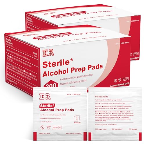 Ever Ready First Aid Alcohol Prep Pads, Medium 2-Ply Alcohol Wipes, individually wrapped Swabs,...