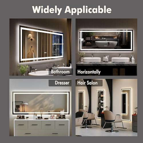 Image of GarveeHome 60x24 LED Bathroom Mirror with Lights, Backlit + Front Lit, Dimmable, Anti-Fog, Lighted Bathroom Vanity Mirror for Wall, Memory Function, Shatter-Proof (Horizontal /Vertical)