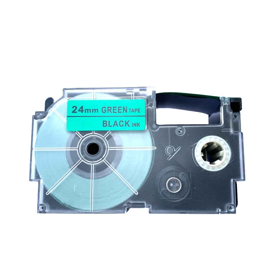 Image of LIVYU LIFE 24mm Label Printer Tape Compatible Label Tape Replacement for Casio KL-120, KL-60, KL-820, KL-7400, KL-G2, KL-HD1 Label Maker, (Black Ink on Green Tape -24mm x 8m-1 Pcs)