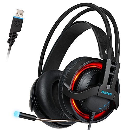 SADES R2 PC Headset USB Gaming Headset with Microphone for PC/Computer/Laptop