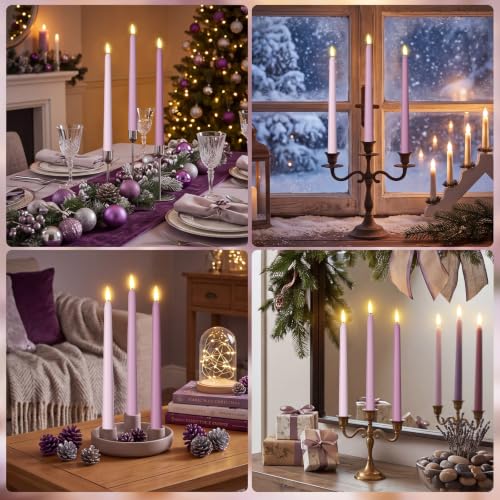 Image of Macarrie 24 Packs Flameless Taper Candles Battery LED 11 inch,Morandi Purple