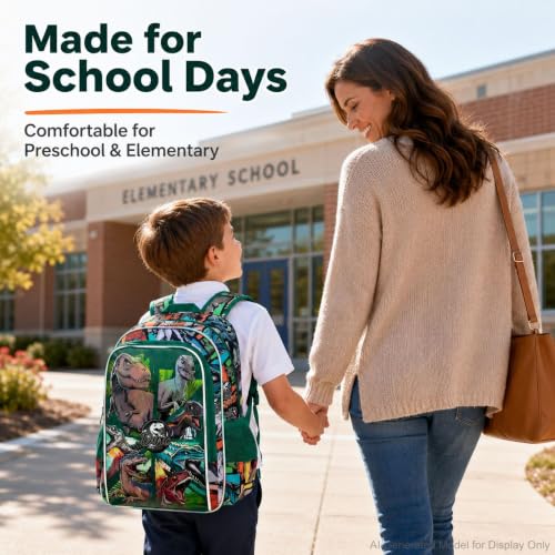 Image of 3PCS Dinosaur Backpack for Boys, 16 Inch Kids Water Resistant Preschool Elementary Kindergarten Bookbags and Lunch Box | Kids