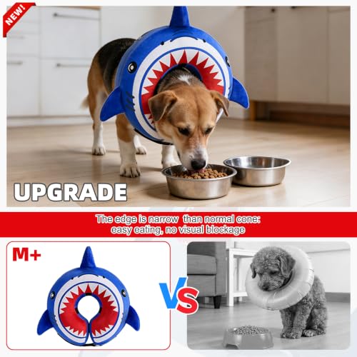 Image of KOOLTAIL Inflatable Dog Cone Collar, Soft Donut E Collar for Dogs After Surgery to Stop Licking Enhanced Alternative, Blow Up Pet Neck Pillow Recovery Adjustable Cone for Dog Cat,Shark M