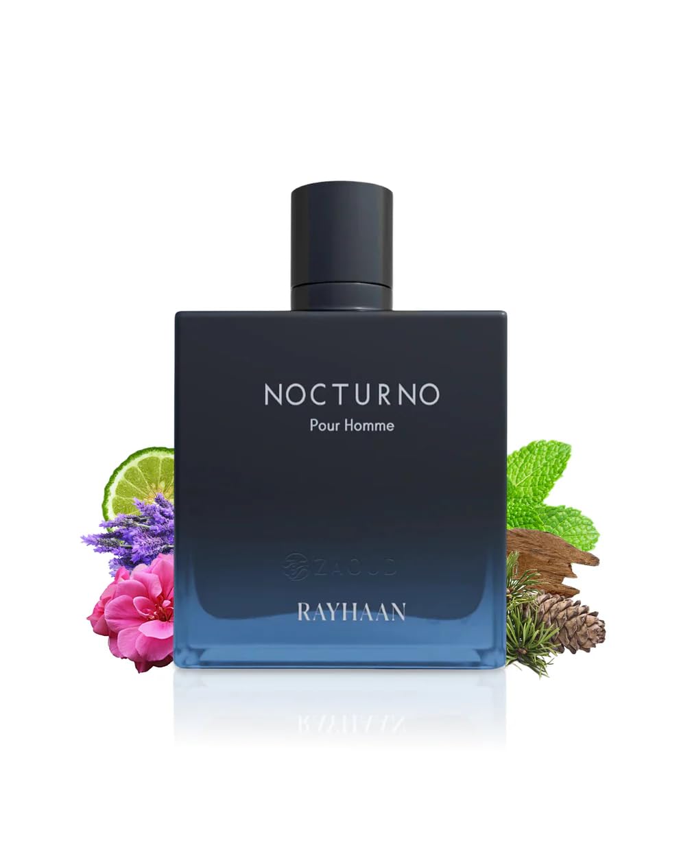 RAYHAAN Nocturno Pour Homme Eau de Parfum, Herrenduft, Flasche aus Glas, Schwarz und Blau