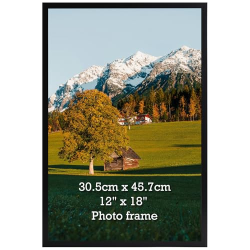 Vasemouh 12x18 inch Picture Frame Black 18x12 Photo Frame Single Poster Frame Horizontal or Vertical Wall Mounting for Home Office Gallery