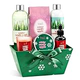 Bath and Body Gift Set for Women with Shower Gel, Body Lotion, Body Scrub, Body Oil, Bath Salt, and Scented Candle – Perfect Spa Gift (Winter Candy Apple)