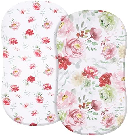 PHF Soft Bassinet Sheet Set, 2 Pack Silky Comfy Breathable Cradle Sheets for Baby Girls, Univeral Fit for Most Cradle and Bassinet Mattress, Watercolor Floral