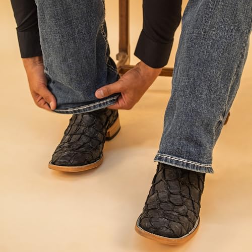 Image of Vaccari Men's Dylan Genuine Pirarucu Fish Leather Broad Square Toe Cowboy Boots