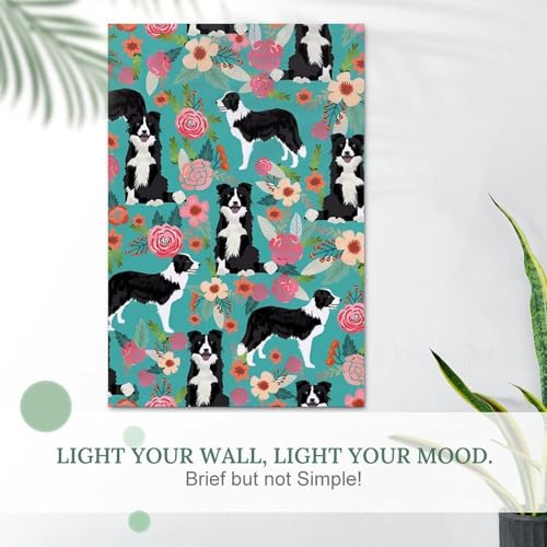 Poster border collie et fleurs pour une ambiance de chambre douce