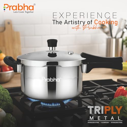 Image of Prabha Stainless Steel Pressure Cooker Outer Lid 1.5 Litre | Tri-Ply Whizz Cookers Manual | Kitchen Must-Have Cookware Pots & Pans | ISI Certified | Fast & Safe Healthy Cooking | Gas & Induction