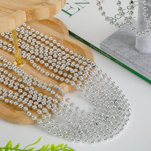 Image of EOBOH 50PCS Bead Necklace, Silver Christmas Bead Stuff Party Favors, 33 inch Xmas Necklaces Women and Men, Festival Events Parade Throw Accessories for Wedding Birthday Celebrations Decorations