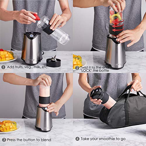 Countertop Personal Blender for Shakes and Smoothies, Smoothie Blender Maker Mixer and Mini Food Processor with 21oz BPA-Free Portable Blender Bottle, Stainless Steel, 300W, by AICOK - Thumbnail 4