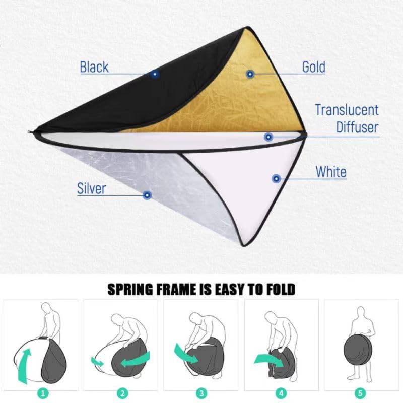 Riflettore Fotografico 5 In 1 80cm - Pieghevole Per Ritratti, Matrimoni E Selfie - Foto 4