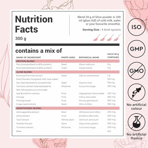 Cureveda Collagen Builder Glow Powder for Brighter & Youthful Skin, Plant-Based Supplement with Rose Water, Veg Beauty Protein, Evening Primrose 100IU, No Added Sugar, 300gm - Image 6