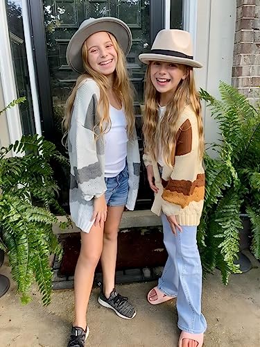 Girls Open Front Long Sleeve Cardigan Color Block Chunky Knit Oversized Kids Sweaters Coat4