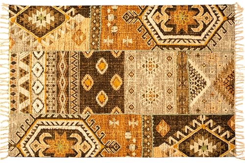 Image of Iryaa Homes Cotton Carpet With Hand Tufting And Hand Embroidery| Soft, Durable And Stylish Area Rug| Printed Rug for Living Room, Bedroom | Handmade with100% Cotton- Brown and grey(4 Feet x 6 Feet)
