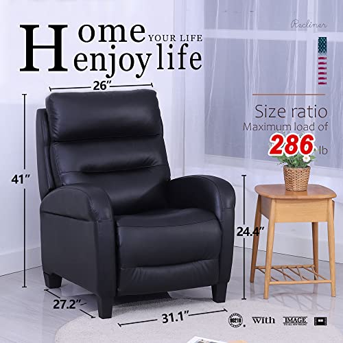 Recliner Chair, Genuine Leather Recliner Chair Sofa Single Recliner For Living Room Home Theater Seat Thickened Upholstered Seat Back Footrest, Black #TOP6