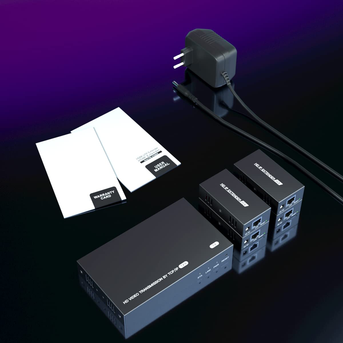 PW-DT2104 1X4 HDMI Extensor Splitter 150m por Cable Cat5e / Cat6 / Cat7 Soporte 1080P@60Hz Resolución Loop out