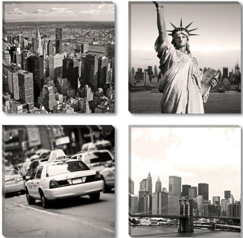 Picture 6605 – art on canvas New York USA 4 x 12 x 12", four-part parts XXL Pictures completely framed on large frame. Art print Images realised as wall picture on real wooden framework. A canvas picture is much less expensive than an oil painting poster or placard