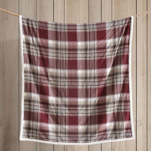 Image of Eddie Bauer - Throw Blanket, Cotton Flannel Home Decor, All Season Reversible Sherpa Bedding (Twin Lakes Red, Throw)