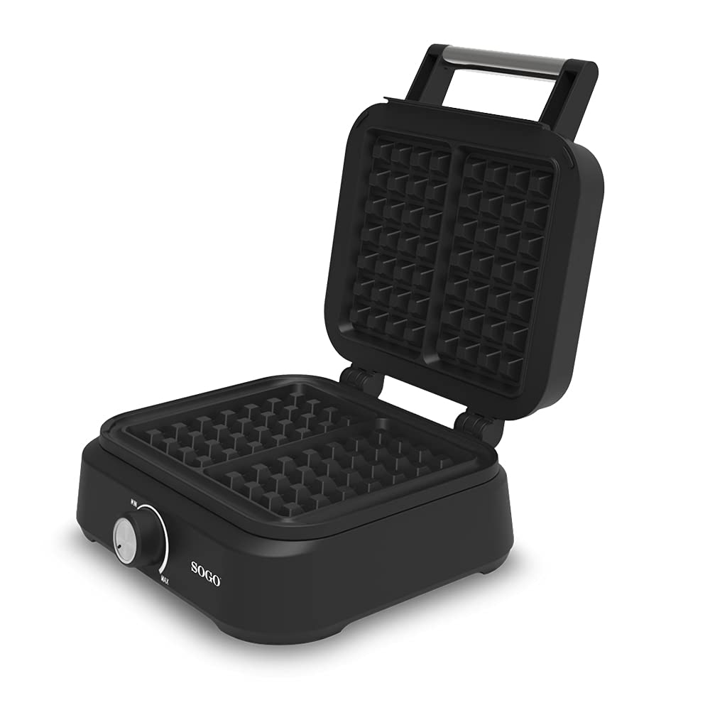 SOGO Máquina para Gofres - Gofrera con Potencia de 1500W, Diseño en Negro y Acero Inoxidable, para Deliciosos Gofres Caseros Crujientes y Dorados (SS-7235)