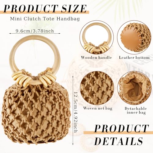 Image of Sweetude Mini Clutch Tote Handbag 2 Pairs Rattan Earrings for Women Crossbody Bag Bohemian Woven Clutch Bucket Handbag