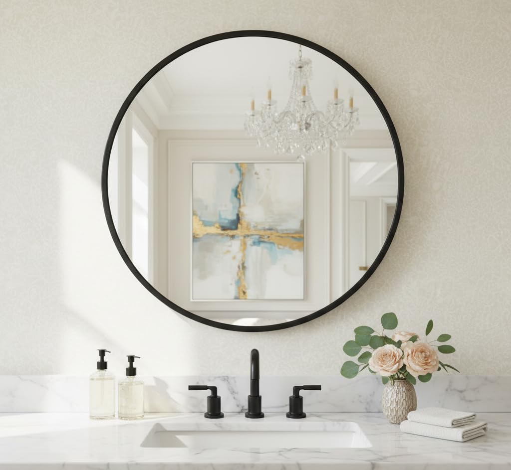 Metal Creations Circle Wall Mirror Inch Round Wall Mirror For Entryways, Washrooms, Living Rooms, Vanity Mirror And More (Black, 18")-picture-30