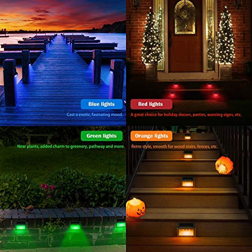 Image of Solar Step Lights 8 Pack Stainless Steel Bright Solar Powered Deck Lights Weatherproof Outdoor Lighting for Steps Stairs Decks Fences Paths Patio Pathway Green Light