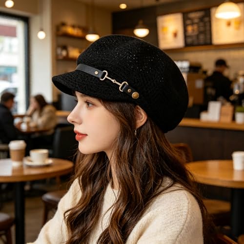Gorro estilo Newsboy para mujer, tejido, transpirable, visera corta miniatura 7