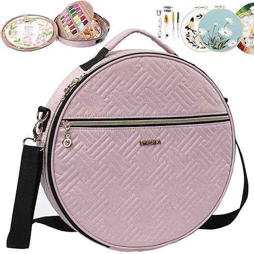 MYBAGZING | Round Embroidery Bag(Empty) - Embroidery Storage Bag -Cross Stitch Supplies Organizer with Multiple Pockets for Embroidery Kits Cross Stitch Suppliers Embroidery Floss (Bag Only)