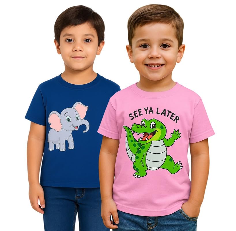 Image of Trendy Printed Cotton Blend Half Sleeve T-Shirt for Boys - Pack of 2