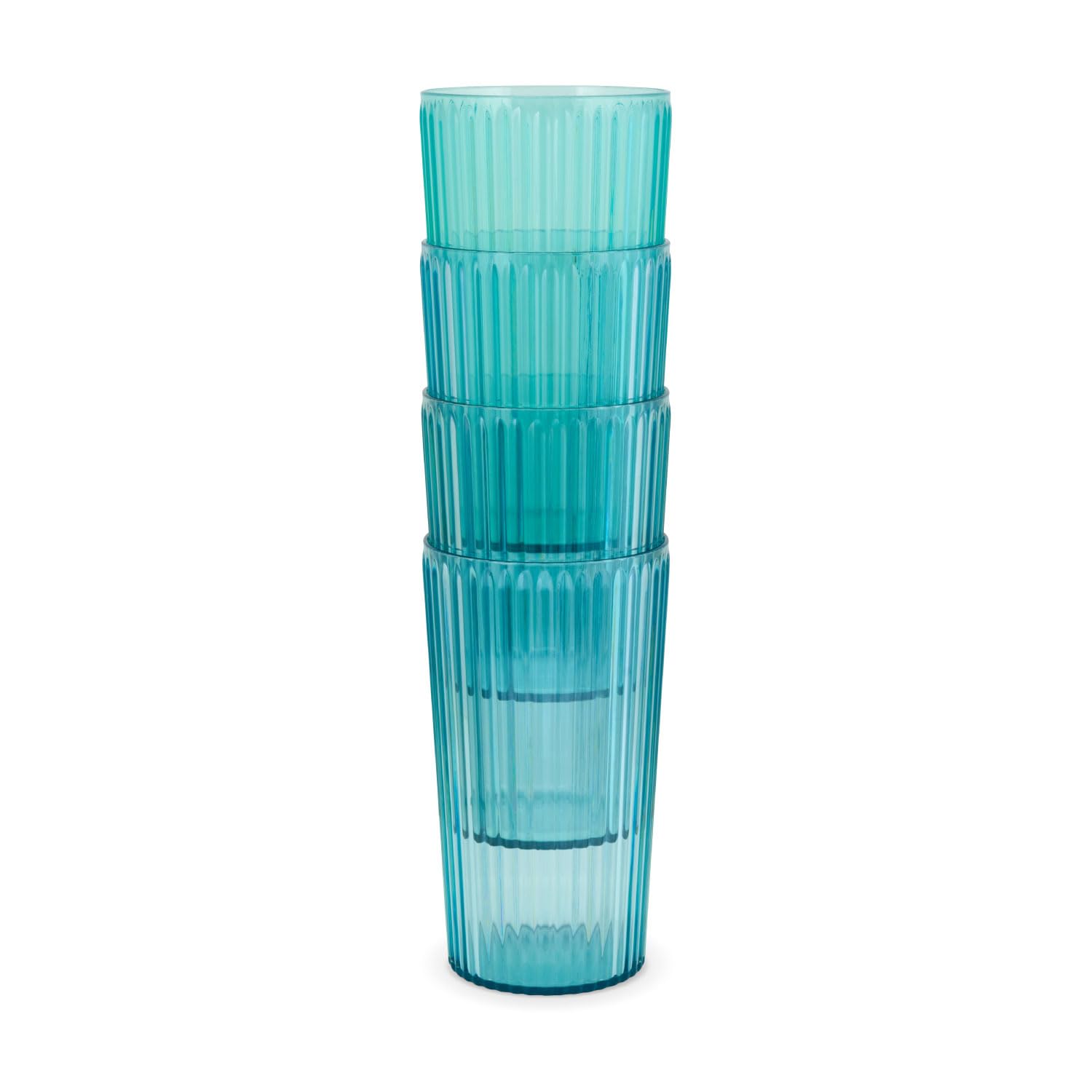 BAYSIDE Thurlestone Plastic Glasses, Set of 4 Ridged Tumblers, Reusable Recycled Material, Durable Drinking Cups, Green 480ml Capacity, BPA Free, Tableware Set — image 1
