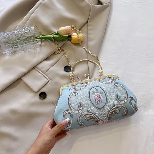 Image of Women Vintage Flower Embroidery Handbag Evening Purse Crossbody Shoulder Bag with Chain Strap