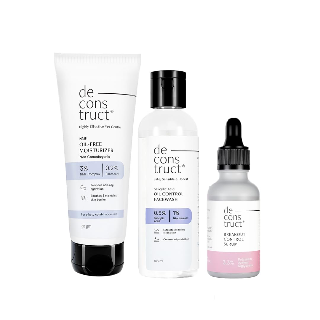 Deconstruct Anti-Acne Kit | Skincare routine kit | Contains Acne Face Serum, Salicylic Acid Face Wash and Oil Free Face Moisturizer | For Oily, Acne & Pimple Prone Skin | Pack of 3