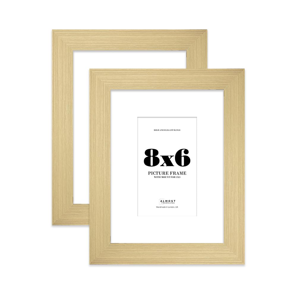 8x6" Gold Frame With Mount for 5x3" Pictures 28mm Edge Portrait and Landscape Display with Wall Hooks and Kickstand, 2 Pack — image 1