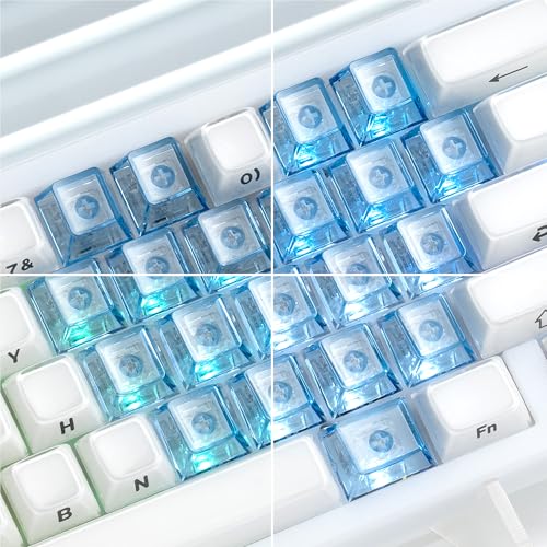 Image of GMKWTL XVX Blank Crystal Transparent Keycaps, PC Material Custom DIY Sweet Heart Keyboard Caps, Backlit Blue Candy Keycap Cherry Profile for MX Switches Mechanical Keyboard (21pcs)