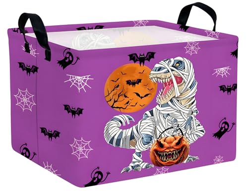 Image of Large Halloween Themed Candy Gift Boo Basket for Kids Baby Personalized Adults Storage Bin Fall Decor(Purple Dinosaur)
